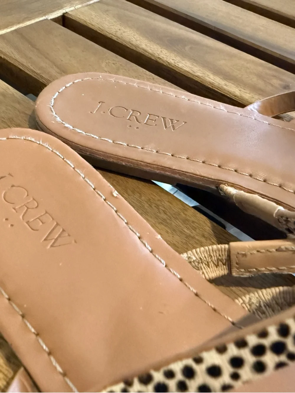 J.‎ Crew Tan Leather Seaside Slide-On Calf Hair Sandals
